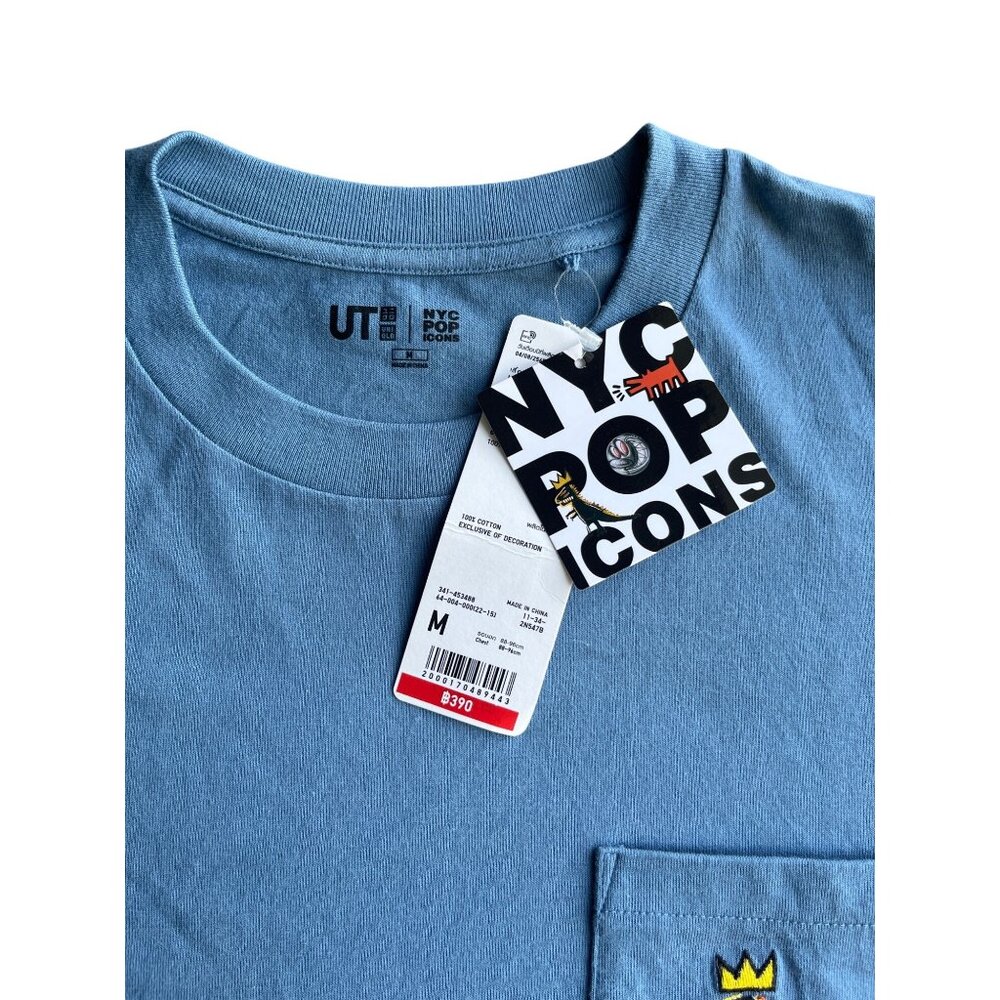 Uniqlo X Basquiat NYC Pop Icons Blue Graphic T-Shirt M Cotton Crewneck Short Sl - Picture 1 of 6
